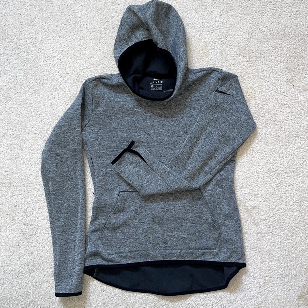 NIKE DRI FIT PULL OVER HOODIE S SMALL BLACK+WHITE
